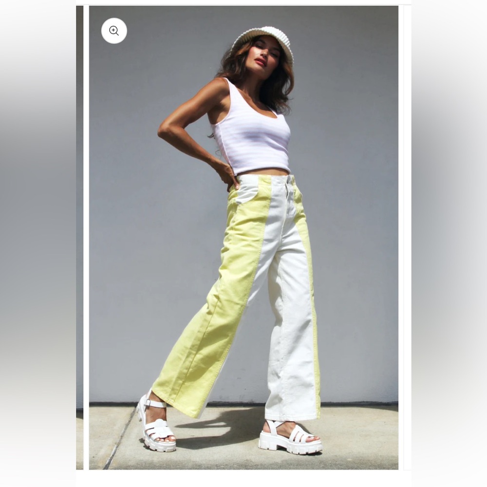 DANDELION DAZE retro high-waisted + wide leg color block denim - Picture 2 of 10
